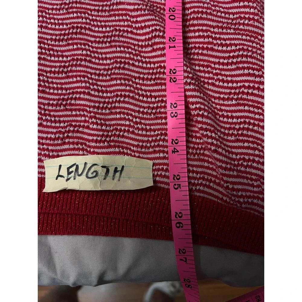 CD‎ Daniels Womens 1X Red White Striped Metallic Lurex Side Button Sweater